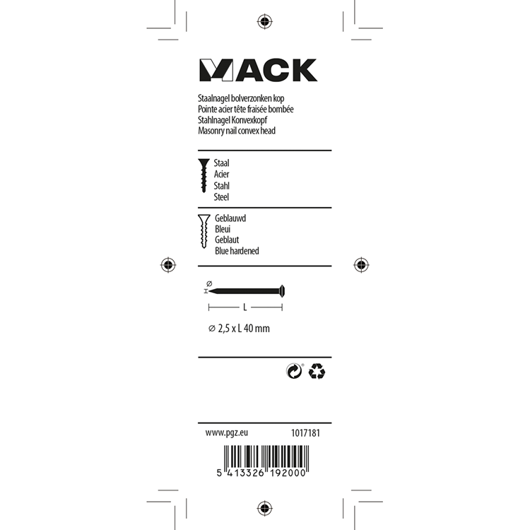 Afbeelding laden in galerijviewer, Mack 1017181 - staalnagel bvk staal geblauwd 45 gr 2,5 x 40 mm | 10 stuks
