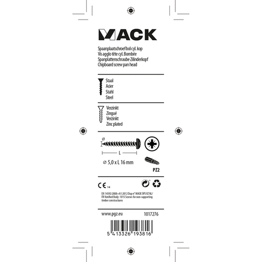 Mack 1017276 - spaanplaatschroef cylkop geelverz.25 st 5,0 x 16 mm | 10 stuks