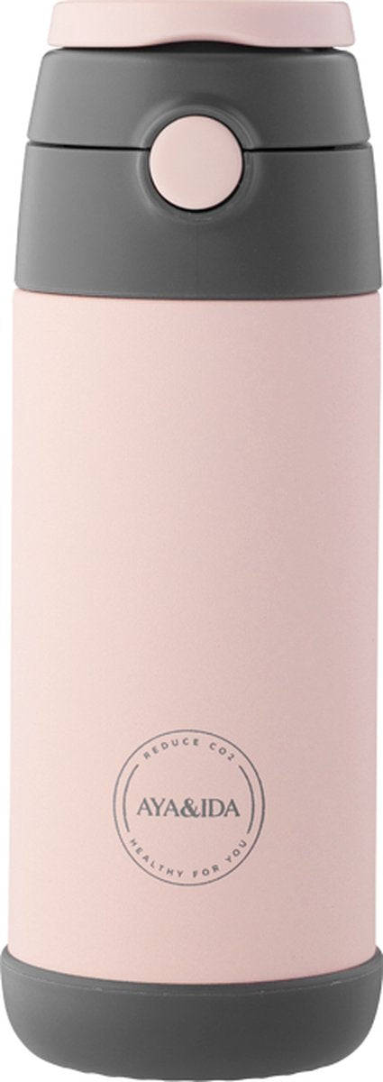 Aya ida - drinking bottle - thermosfles - waterfles - kids straw - 350ml - soft rose