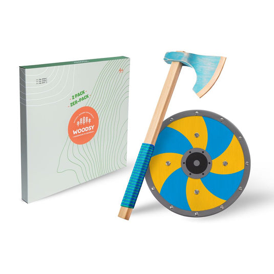 Woodsy viking houten bijl met schild. 4+