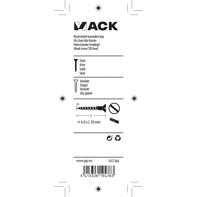 Afbeelding laden in galerijviewer, Mack 1017366 - houtschroef verzonken kop verz6 st 6,0 x 50 mm | 10 stuks
