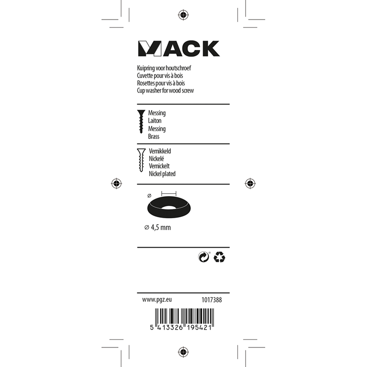 Afbeelding laden in galerijviewer, Mack 1017388 - kuipring vr houtschroef mess. vern. 10st 4,5 mm | 10 stuks
