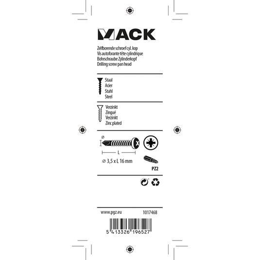 Mack 1017468 - zelfborende schroef cyl. kop verz. 35st 3,5 x 16 mm | 10 stuks