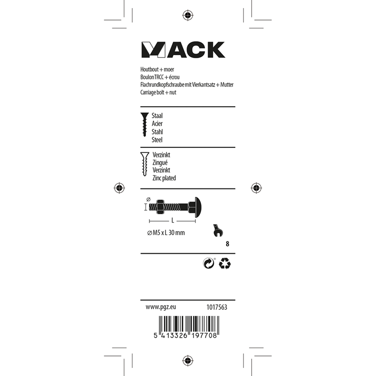 Afbeelding laden in galerijviewer, Mack 1017563 - houtbout + moer staal verzinkt11 st m5 x 30 mm | 5 stuks
