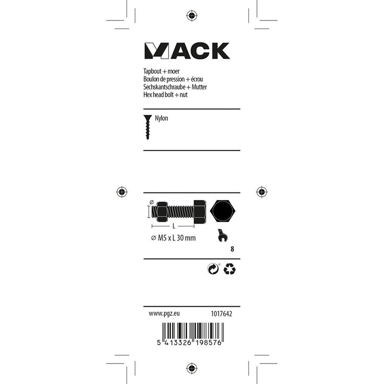 Afbeelding laden in galerijviewer, Mack 1017642 - tapbout + moer nylon 6 st m5 x 30 mm | 10 stuks
