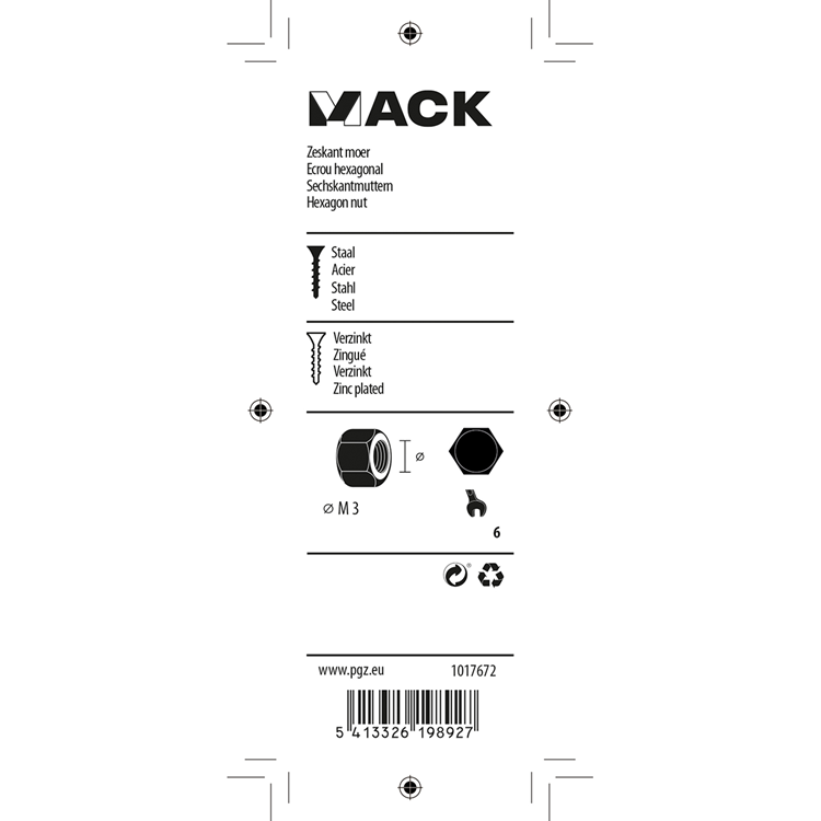 Afbeelding laden in galerijviewer, Mack 1017672 - zeskant moer staal verzinkt 60 st m 3 | 10 stuks
