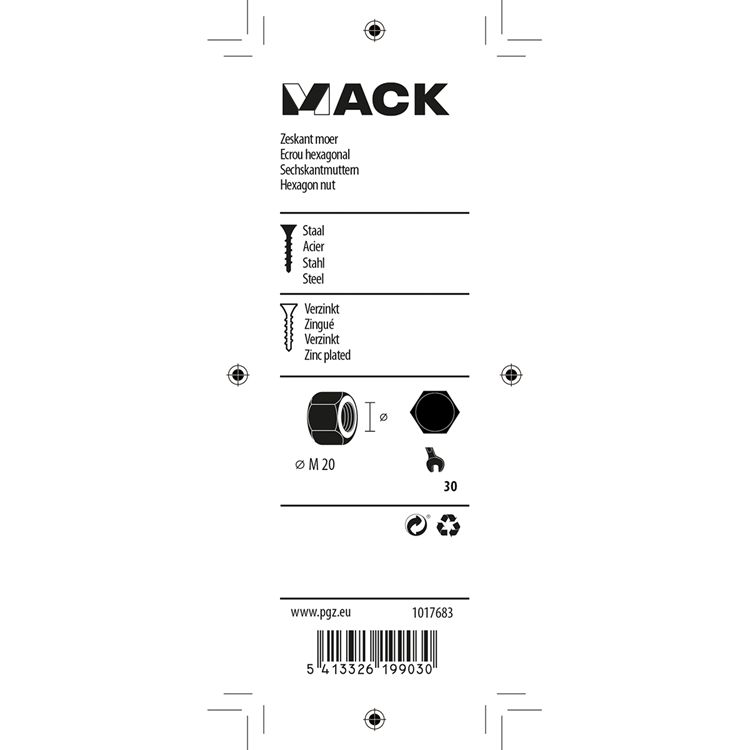 Afbeelding laden in galerijviewer, Mack 1017683 - zeskant moer staal verzinkt 2 st m 20 | 5 stuks

