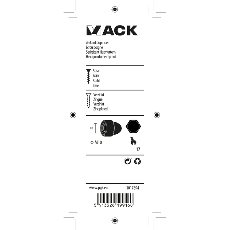 Afbeelding laden in galerijviewer, Mack 1017694 - zeskant dopmoer staal verzinkt2 st m10 | 10 stuks
