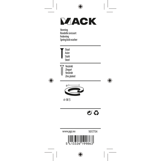 Mack 1017754 - veerring staal verz. 50st m5 | 10 stuks