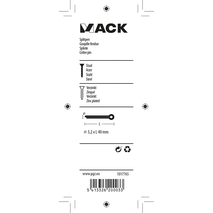 Afbeelding laden in galerijviewer, Mack 1017765 - splitpen staal verzinkt 12 st 3,2 x 40 mm | 10 stuks
