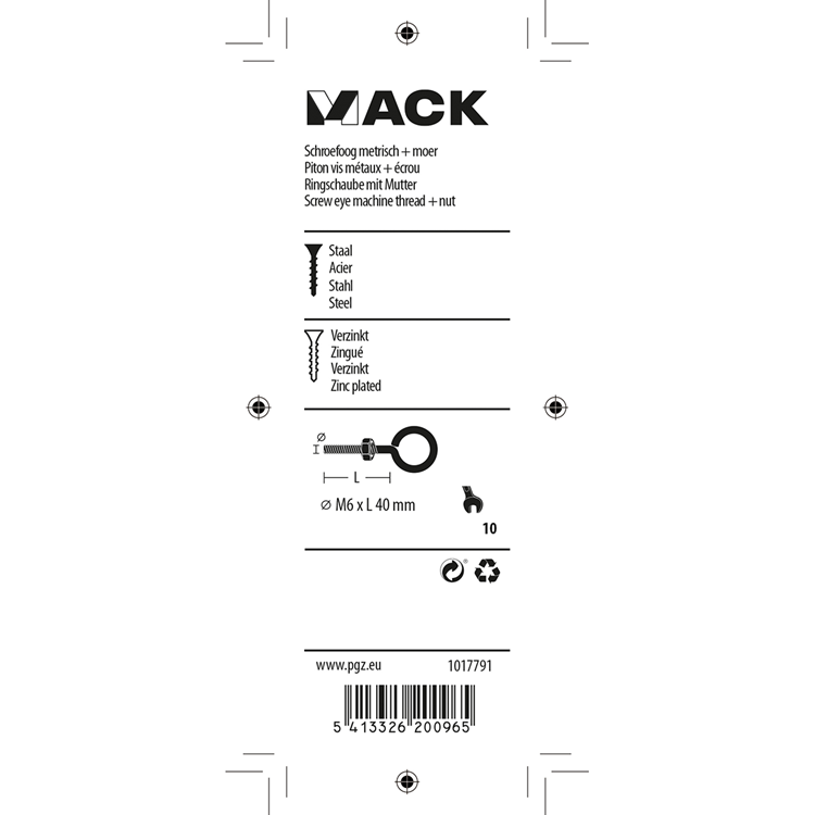 Afbeelding laden in galerijviewer, Mack 1017791 - schroefoog metrisch + moer verzinkt 4 st m6 x 40 mm | 10 stuks
