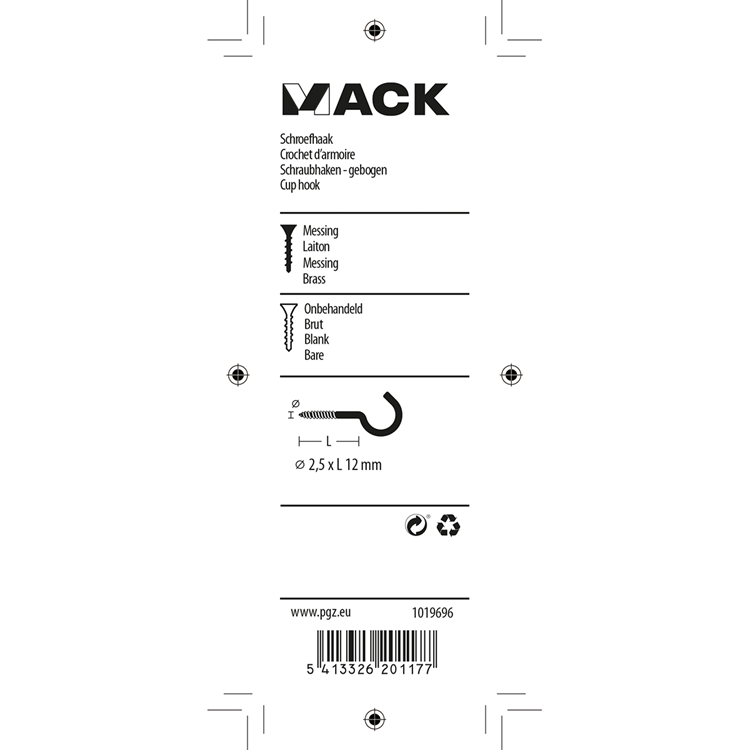 Afbeelding laden in galerijviewer, Mack 1019696 - schroefhaak messing 7 st 2,5 x 12mm | 10 stuks
