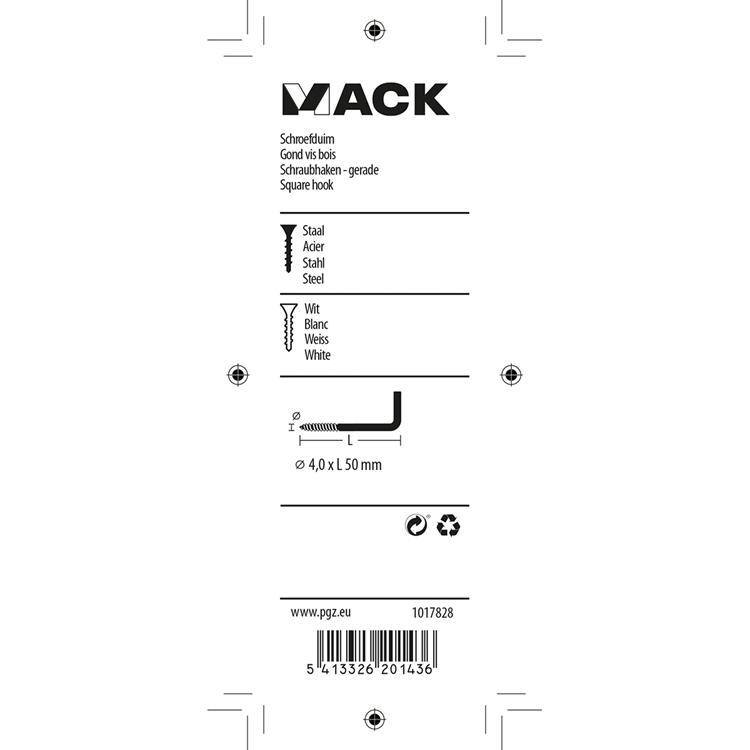 Afbeelding laden in galerijviewer, Mack 1017828 - schroefduim staal wit 3 st 4,0 x 50 mm | 10 stuks
