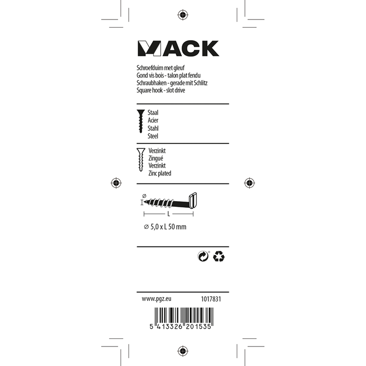 Afbeelding laden in galerijviewer, Mack 1017831 - schroefduim met gleuf staal verz. 5 st 5,0 x 50 mm | 10 stuks
