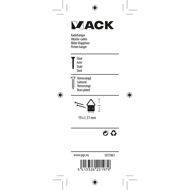 Afbeelding laden in galerijviewer, Mack 1017861 - kaderhanger staal vermessingd 4 st 19 x 31 mm | 10 stuks
