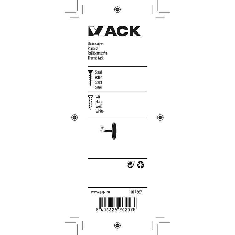 Afbeelding laden in galerijviewer, Mack 1017867 - duimspijker staal wit 60 st | 10 stuks

