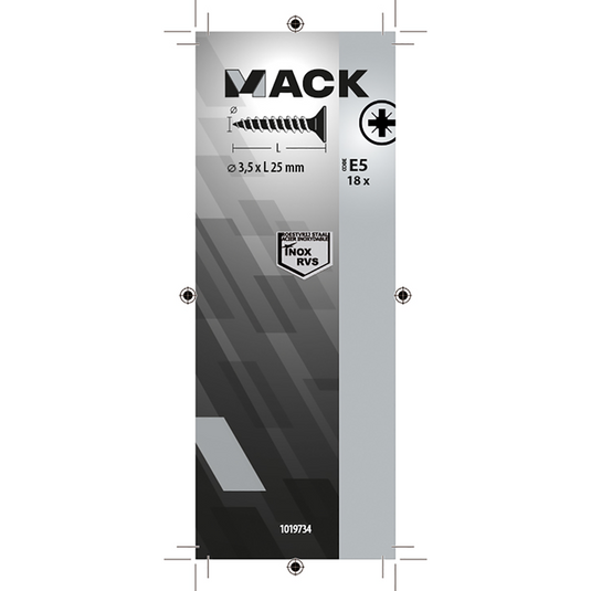 Mack 1019734 - spaanplaatschroef vz kop rvs 18 st 3,5 x 25 mm | 10 stuks