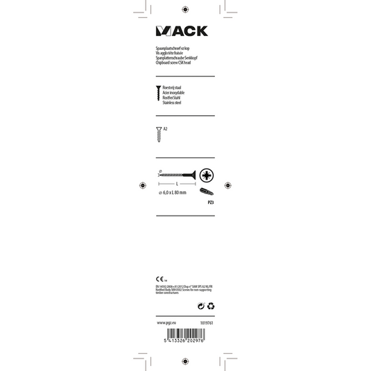 Mack 1019761 - spaanplaatschroef vz kop rvs 5 st 6,0 x 80 mm | 5 stuks