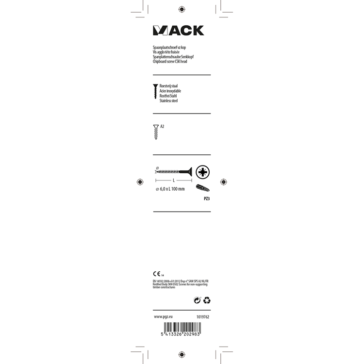 Afbeelding laden in galerijviewer, Mack 1019762 - spaanplaatschroef vz kop rvs 4 st 6,0 x 100mm | 5 stuks
