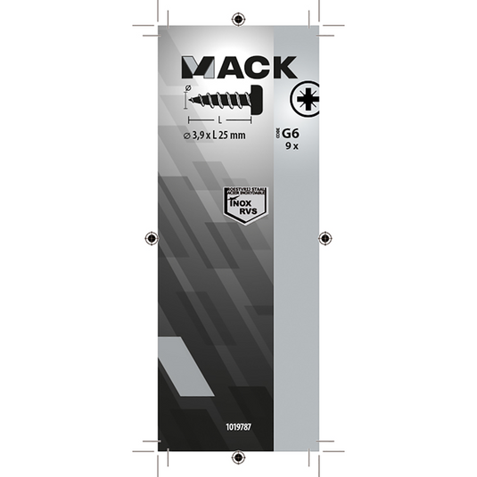 Mack 1019787 - zelftappende schroef cyl.kop a2 9 st 3,9 x 25 mm | 10 stuks