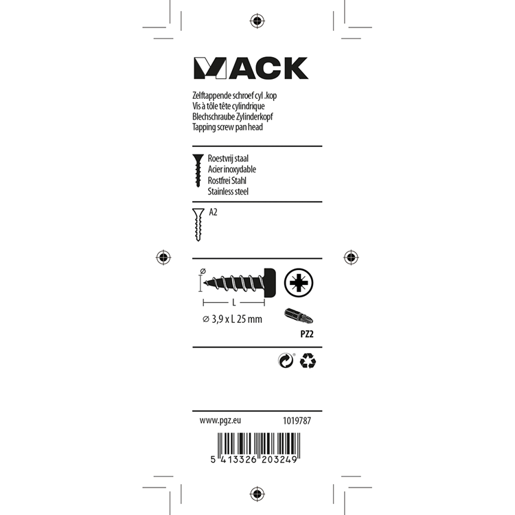 Afbeelding laden in galerijviewer, Mack 1019787 - zelftappende schroef cyl.kop a2 9 st 3,9 x 25 mm | 10 stuks
