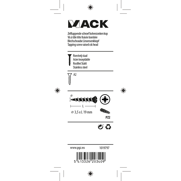 Afbeelding laden in galerijviewer, Mack 1019797 - zelftappende schroef bolvz.kopa2 12st 3,5 x 19 mm | 10 stuks
