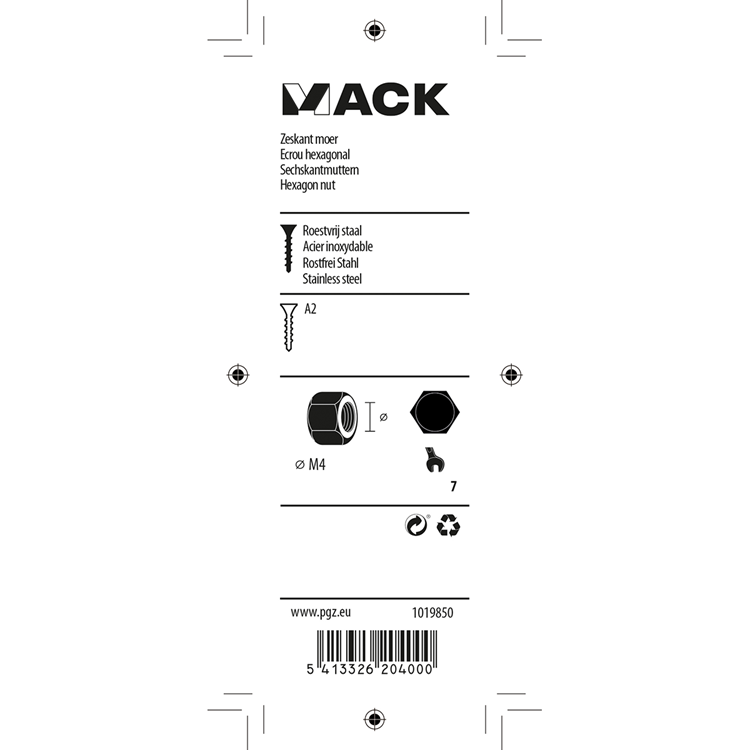 Afbeelding laden in galerijviewer, Mack 1019850 - zeskantmoer inox a2 18 st m4 | 10 stuks
