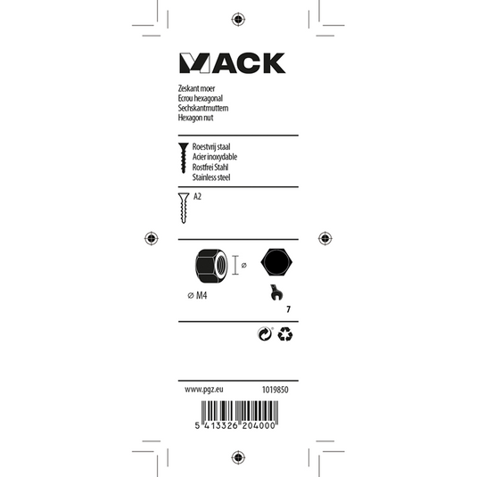 Mack 1019850 - zeskantmoer inox a2 18 st m4 | 10 stuks