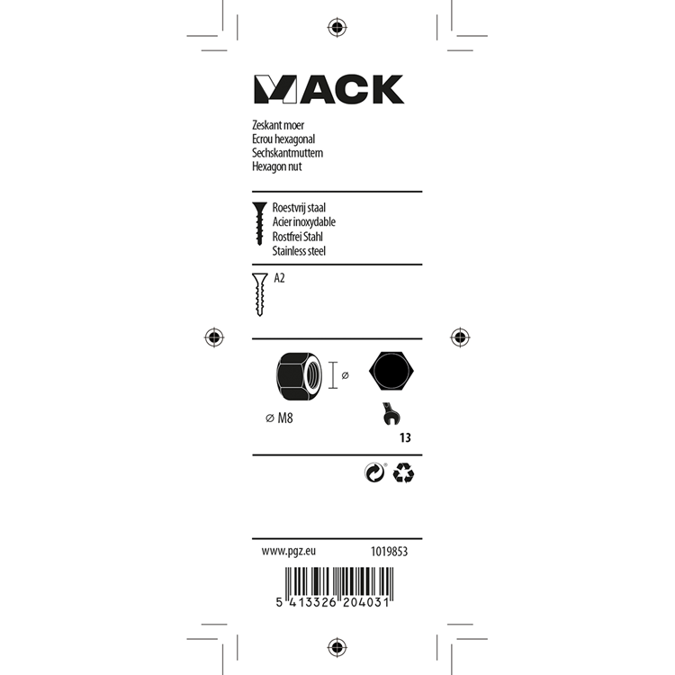 Afbeelding laden in galerijviewer, Mack 1019853 - zeskantmoer inox a2 8 st m8 | 10 stuks
