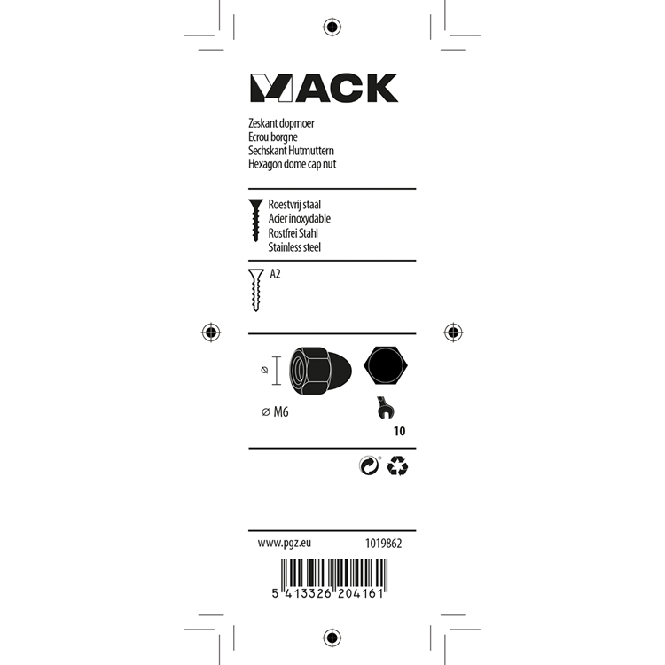 Afbeelding laden in galerijviewer, Mack 1019862 - zeskant dopmoer inox a2 4st m6 | 10 stuks
