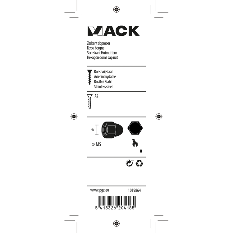 Afbeelding laden in galerijviewer, Mack 1019864 - zeskant dopmoer inox a2 5st m5 | 10 stuks
