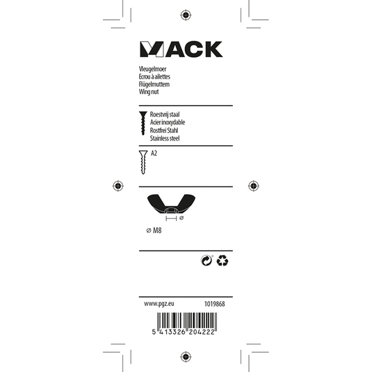 Mack 1019868 - vleugelmoer inox a2 2 st m8 | 10 stuks