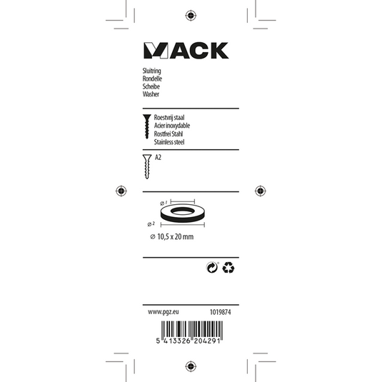 Mack 1019874 - sluitring inox a2 9 st m10 | 10 stuks