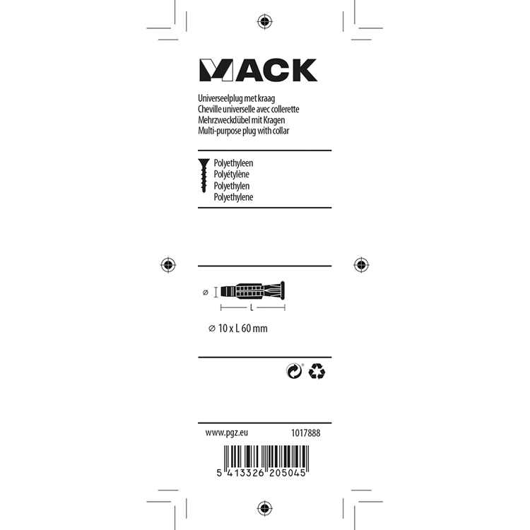 Afbeelding laden in galerijviewer, Mack 1017888 - universeelplug met kraag polyethyl. 6st 10 x 60 mm | 5 stuks
