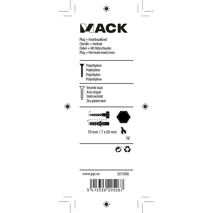 Afbeelding laden in galerijviewer, Mack 1017898 - plug + houtdraadbout polyeth 4 st 10 mm 7x60 mm | 5 stuks
