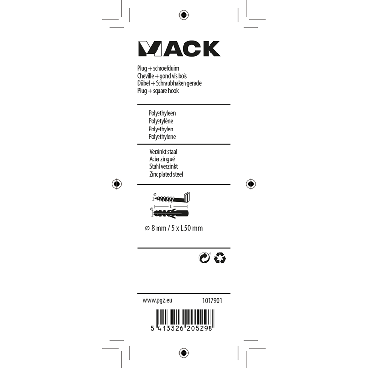 Afbeelding laden in galerijviewer, Mack 1017901 - plug + schroefduim polyeth 4 st 8mm 5x50mm | 5 stuks
