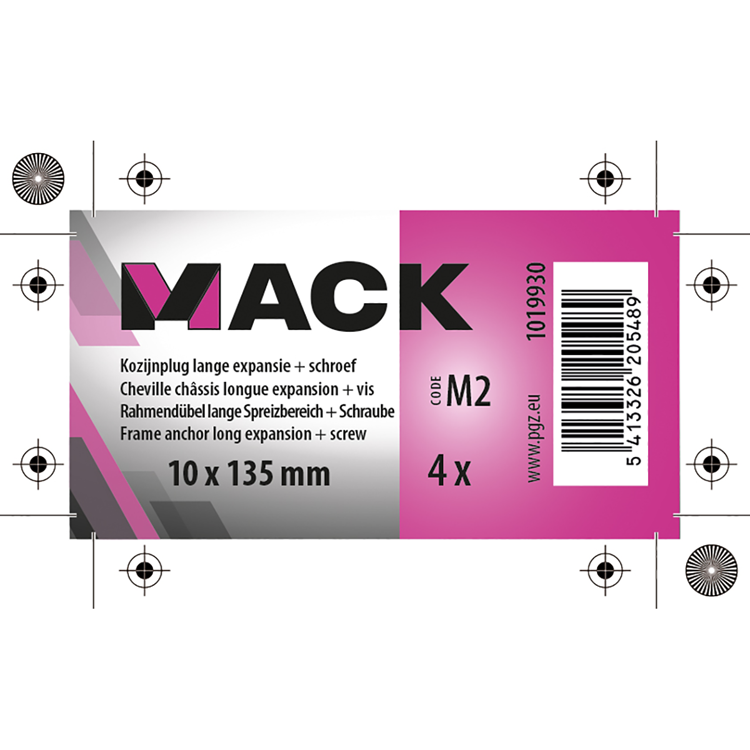 Afbeelding laden in galerijviewer, Mack 1019930 - kozijnplug lange exp. polyam. + schr.4st 10 x 135 mm | 5 stuks
