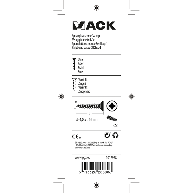 Afbeelding laden in galerijviewer, Mack 1017968 - spaanplaatschroef vz kop geelverz. 95st 4,0 x 16 mm | 5 stuks
