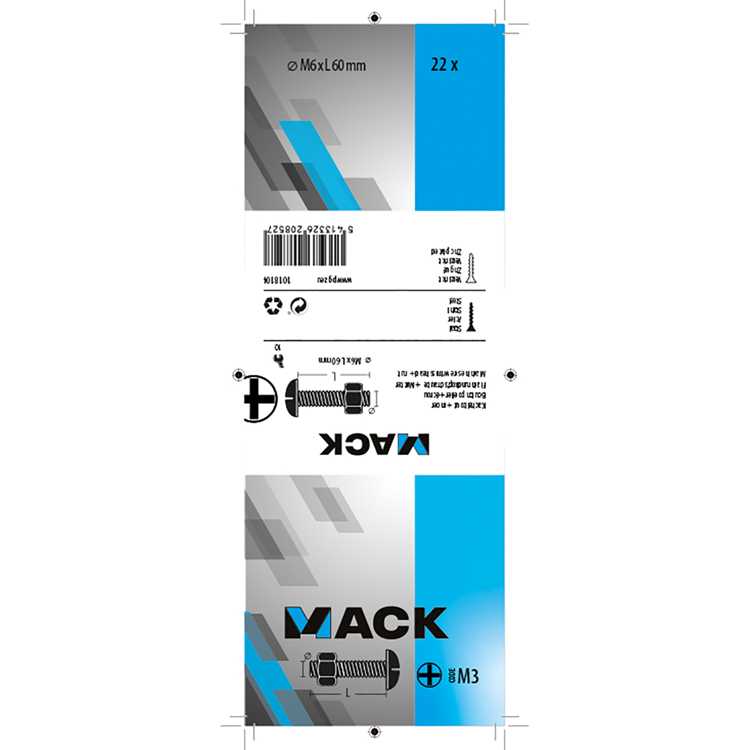 Afbeelding laden in galerijviewer, Mack 1018104 - kachelbout + moer staal verzinkt 22 st m6 x 60 mm | 5 stuks

