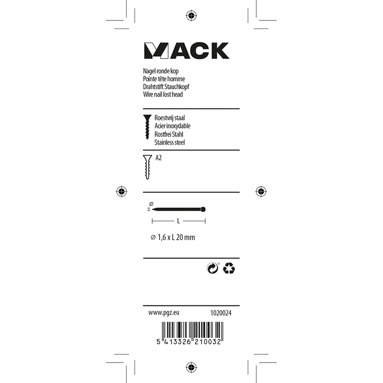 Afbeelding laden in galerijviewer, Mack 1020024 - nagel ronde kop inox a2 100 st 1,6 x 20 mm | 5 stuks
