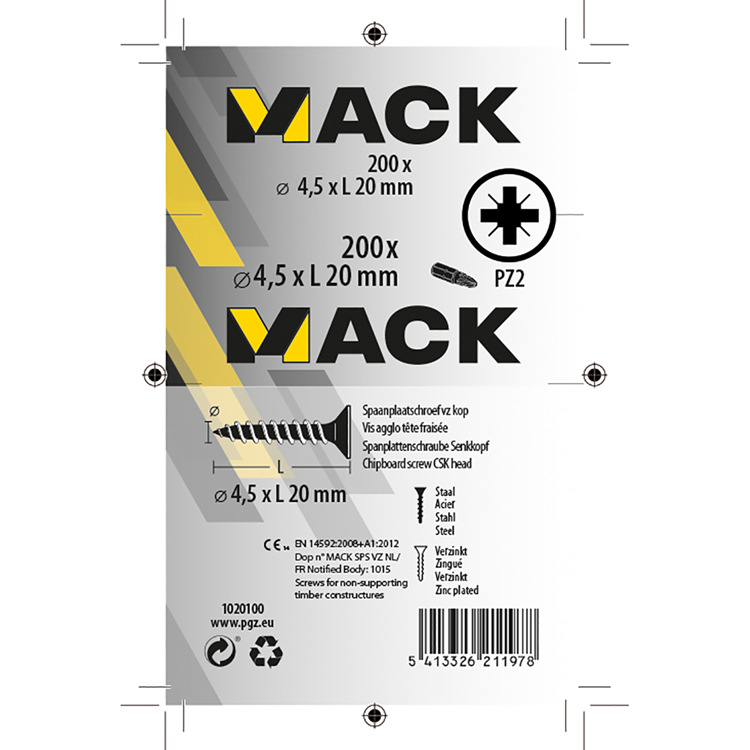 Afbeelding laden in galerijviewer, Mack 1020100 - spaanplaatschroef vz kop geel vz 200 st 4,5 x 20 mm | 5 stuks
