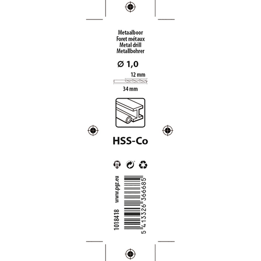 Mack 1018418 - metaalboor hss co5% din 338 ø 1,0 x 34 mm 2st | 5 stuks