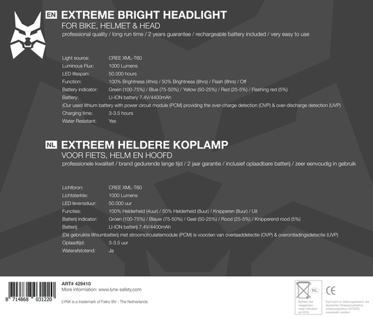 Lynx pro koplamp extreem 1000 lumen oplaadbaar