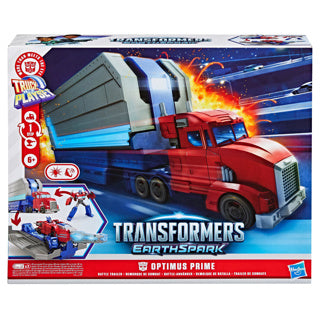 Afbeelding laden in galerijviewer, Hasbro transformers speelgoed earthspark optimus prime battle trailer robot.
