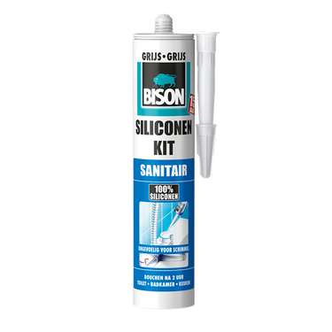 Bison siliconenkit grijs koker 300 ml - waterbestendige kit, sanitaire afdichting, ongevoelig voor schimmel, kleurvast, blijvend elastisch, makkelijk verwerkbaar