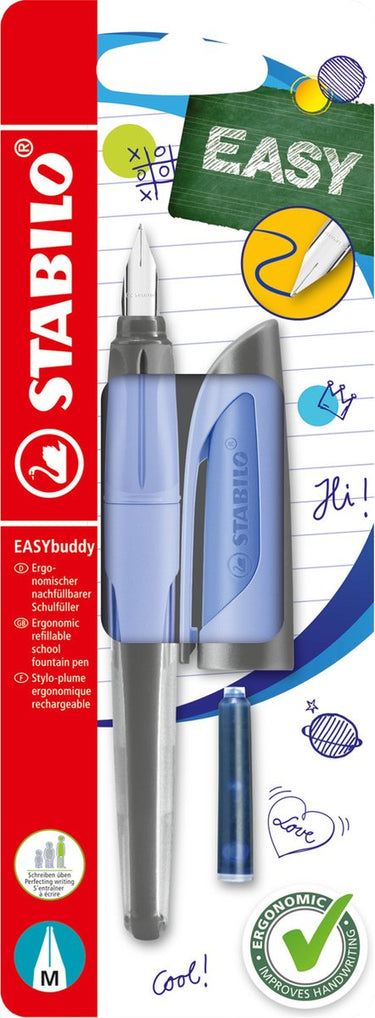 Stabilo easybuddy pastel - ergonomische vulpen - licht blauw - standaard m punt voor rechtshandigen