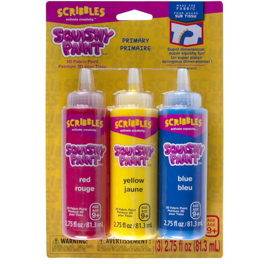 Scribbles • squishy 3d textielverf 81,3ml rood geel blauw 3stuks