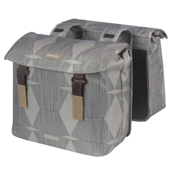 Afbeelding laden in galerijviewer, Basil Elegance dubbele fietstas, chateau taupe, gerecycled PET, Universal Bridge, 40-49L
