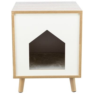Afbeelding laden in galerijviewer, Trixie kattenmand huis isa houtlook lichtbruin wit
