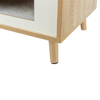 Afbeelding laden in galerijviewer, Trixie kattenmand huis isa houtlook lichtbruin wit
